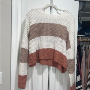 Striped Knit Sweater in White, Brown, and Rust